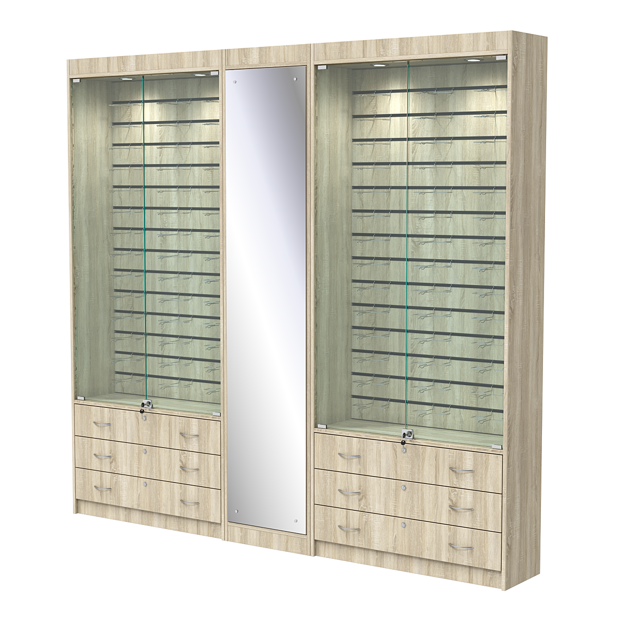 Комплект витрин под очки №10+1+10 (закрытый доступ) Дуб Сонома