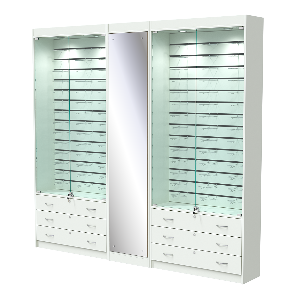 Комплект витрин под очки №10+1+10 (закрытый доступ) Белый