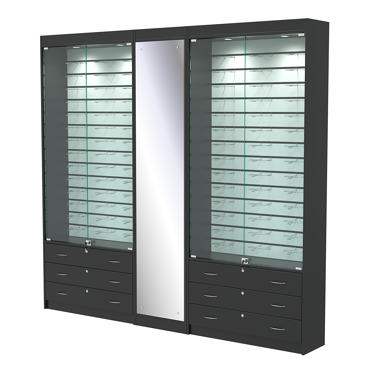 Комплект витрин под очки №10+1+10 (закрытый доступ) Черный