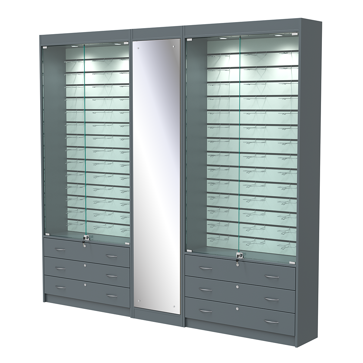 Комплект витрин под очки №10+1+10 (закрытый доступ) Темно-Серый