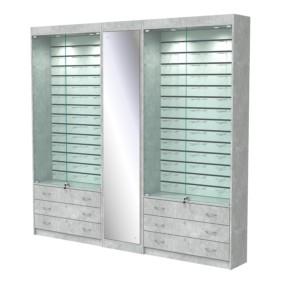 Комплект витрин под очки №10+1+10 (закрытый доступ) Метрополитан Грей