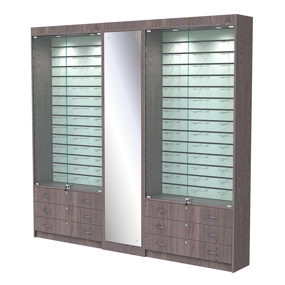 Комплект витрин под очки №10+1+10 (закрытый доступ) Ясень Анкор темный