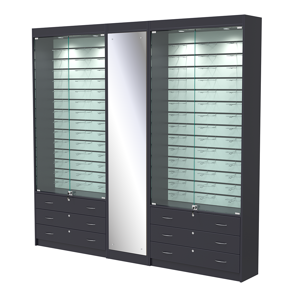 Комплект витрин под очки №10+1+10 (закрытый доступ) Антрацит