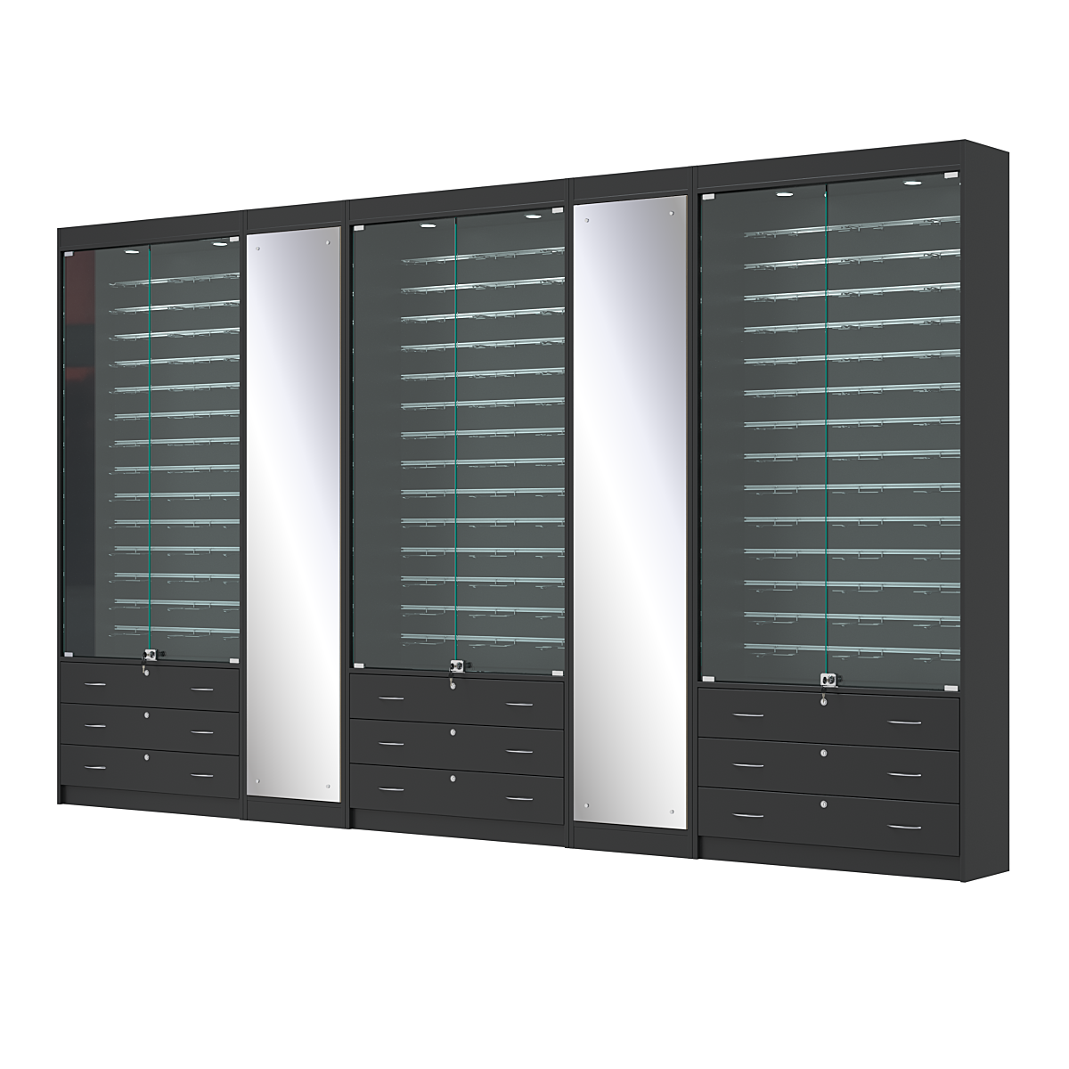 Комплект витрин под очки №10+1+10+1+10 (закрытый доступ) Черный