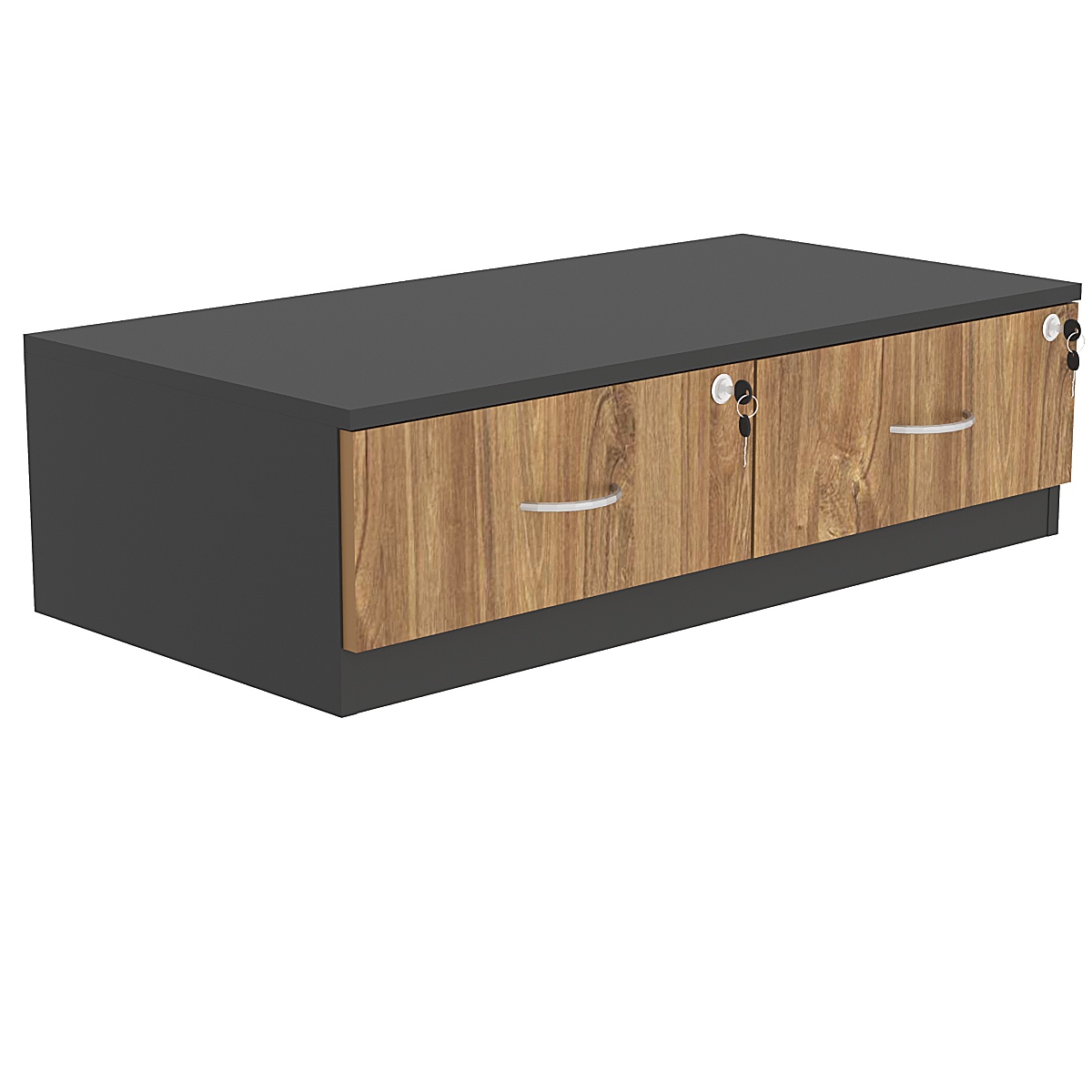 Тумба низкая T-28 900мм (H-250мм c 2-мя выдвижными ящиками) Черный + Дуб Канзас коричневый