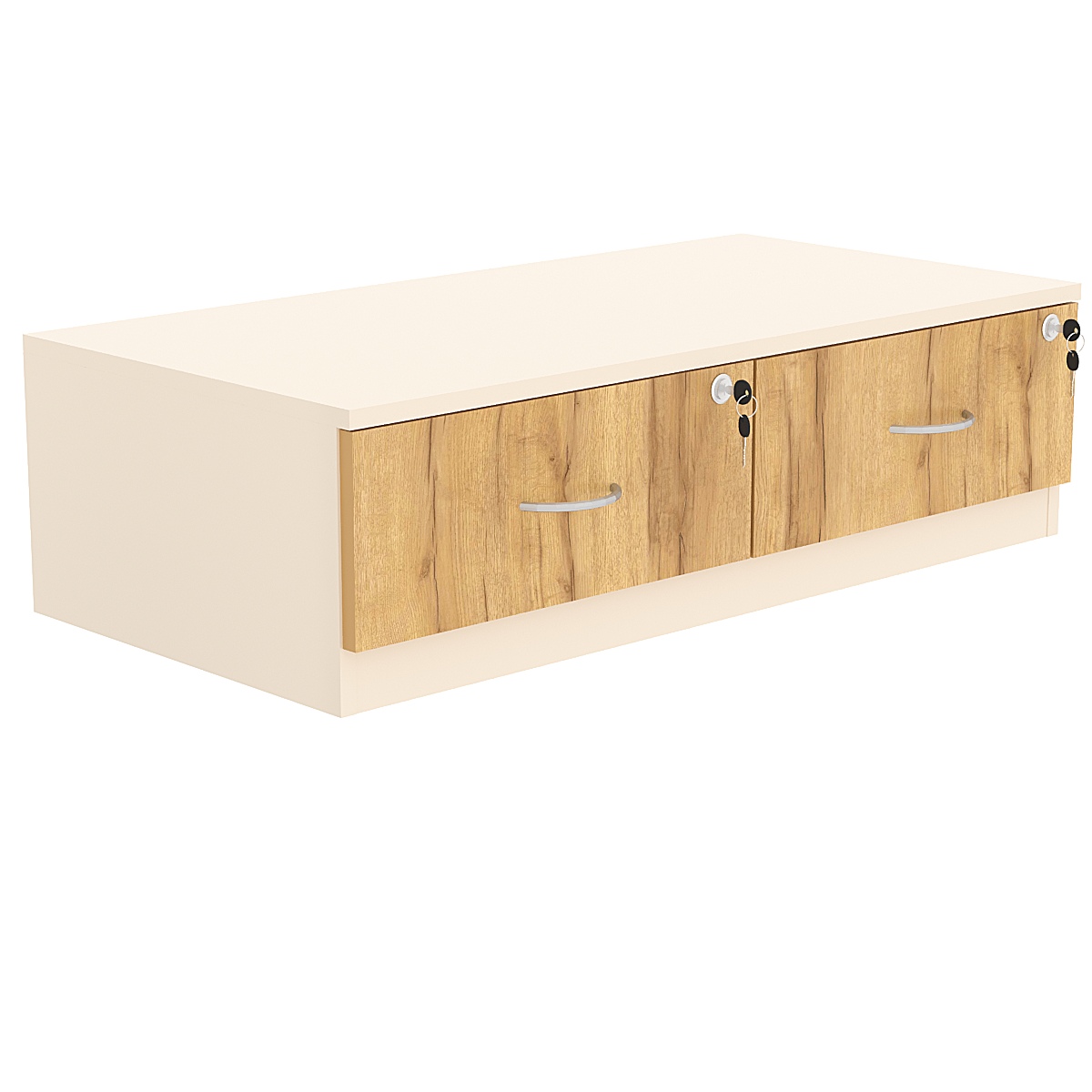 Тумба низкая T-28 900мм (H-250мм c 2-мя выдвижными ящиками) Крем Вайс и Дуб Золотистый
