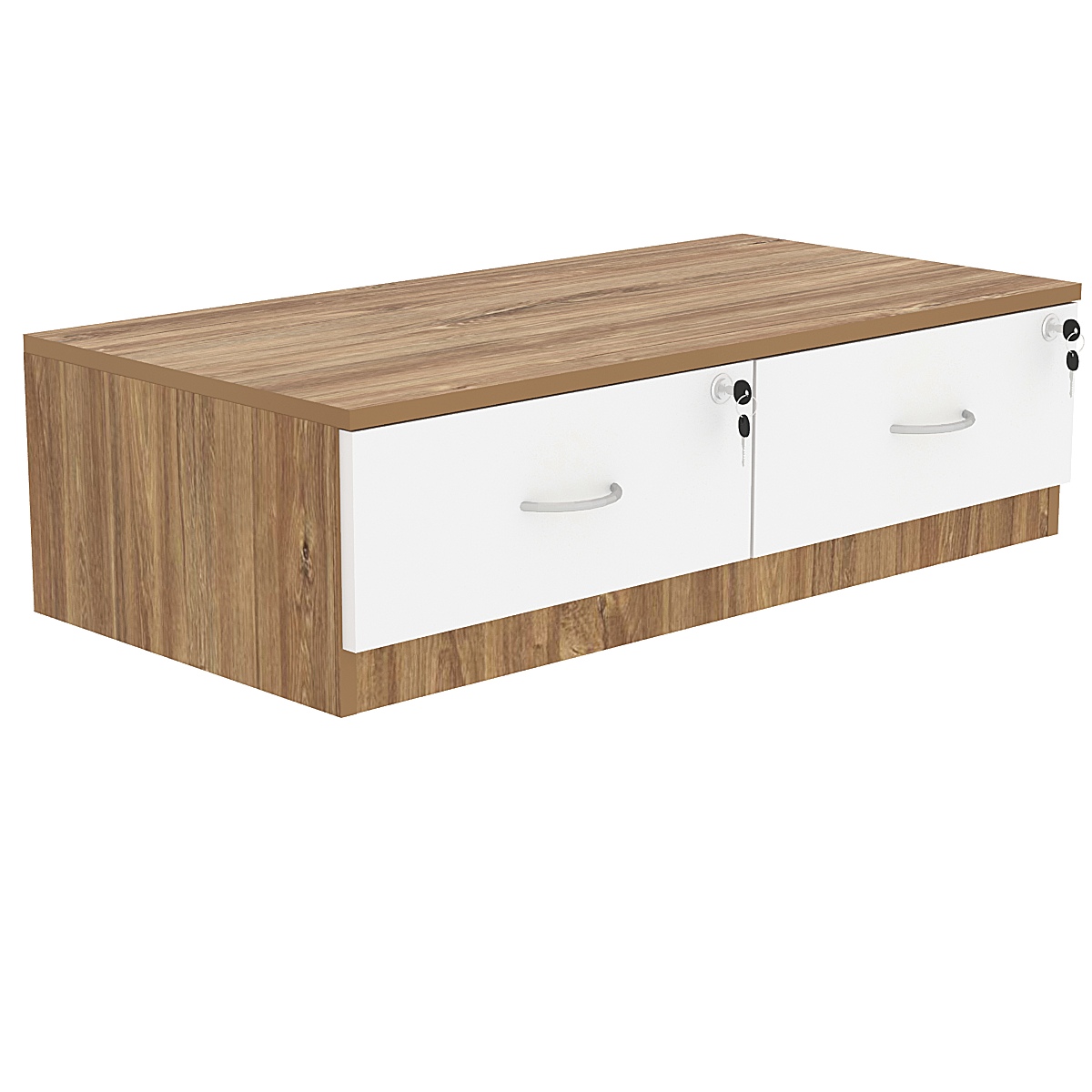 Тумба низкая T-28 900мм (H-250мм c 2-мя выдвижными ящиками) Дуб Канзас коричневый + Белый
