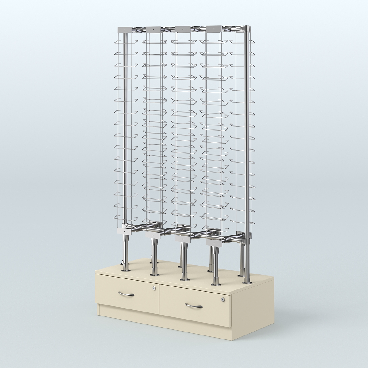 Стенд в центр зала для продажи очков без задней стенки №СДПО-ОД-Т28-Д24 (открытый доступ) Крем Вайс