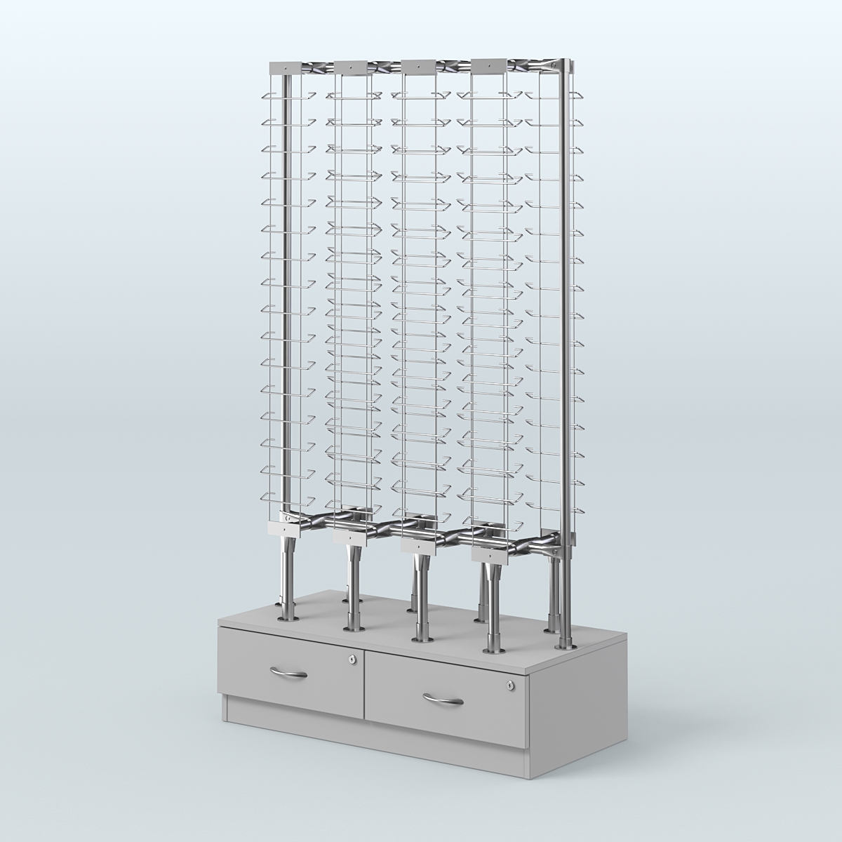 Стенд в центр зала для продажи очков без задней стенки №СДПО-ОД-Т28-Д24 (открытый доступ) Серый