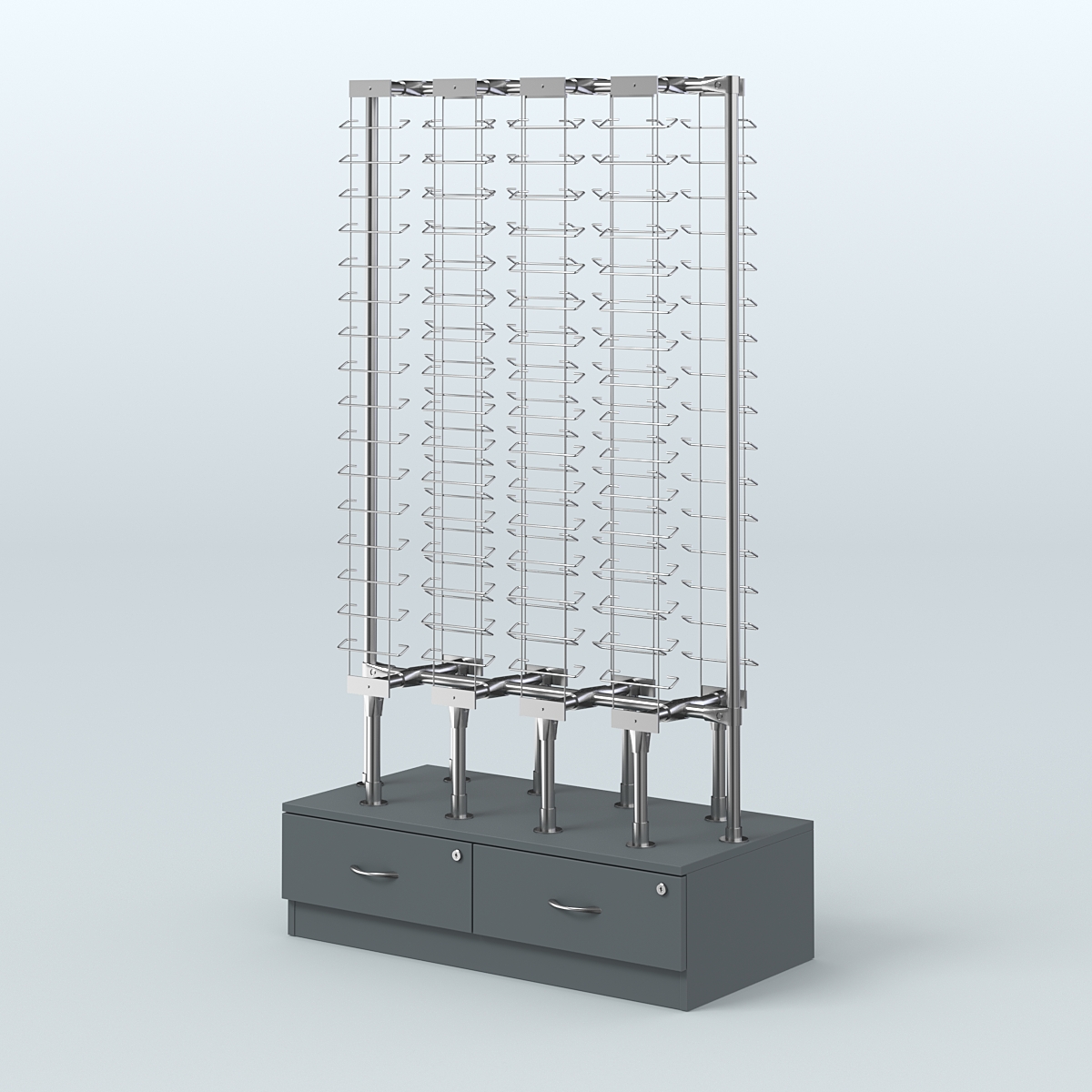 Стенд в центр зала для продажи очков без задней стенки №СДПО-ОД-Т28-Д24 (открытый доступ) Темно-Серый