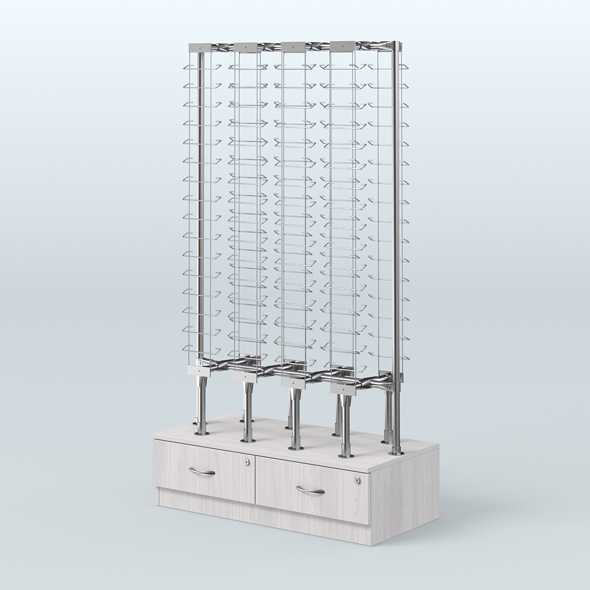 Стенд в центр зала для продажи очков без задней стенки №СДПО-ОД-Т28-Д24 (открытый доступ) Ясень Анкор светлый