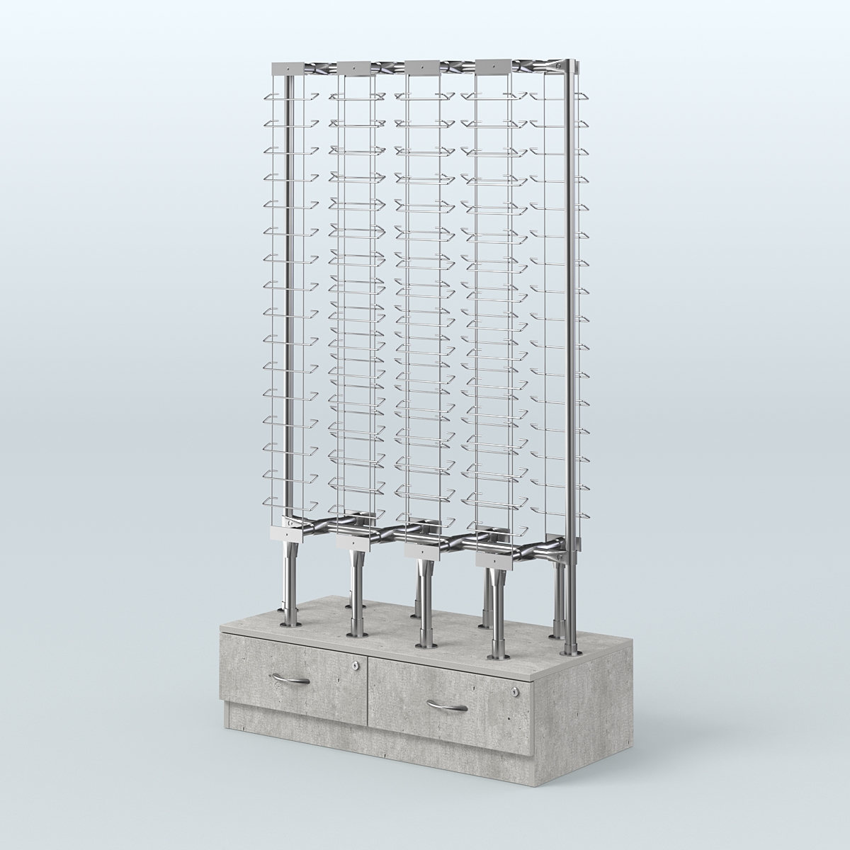 Стенд в центр зала для продажи очков без задней стенки №СДПО-ОД-Т28-Д24 (открытый доступ) Метрополитан Грей
