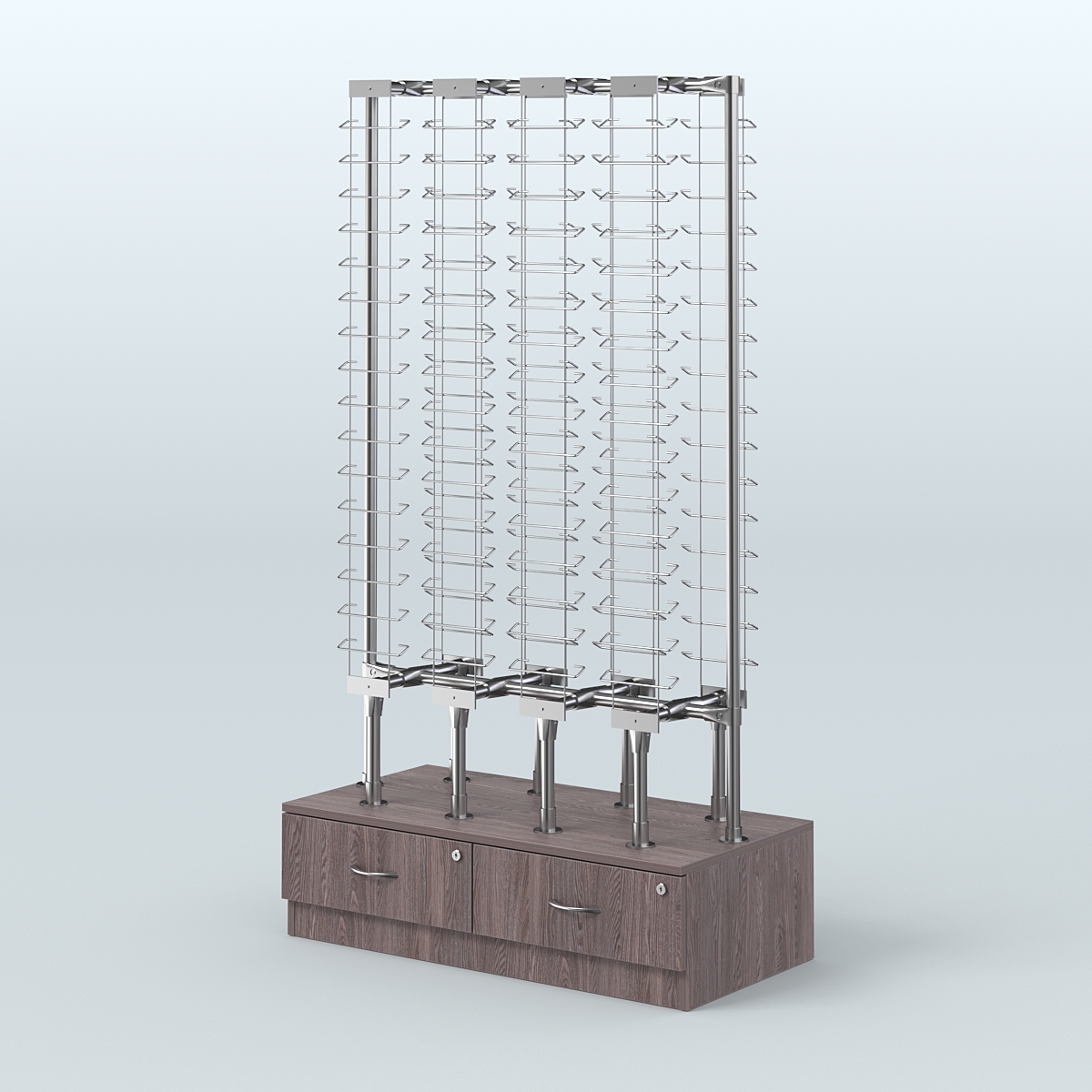 Стенд в центр зала для продажи очков без задней стенки №СДПО-ОД-Т28-Д24 (открытый доступ) Ясень Анкор темный