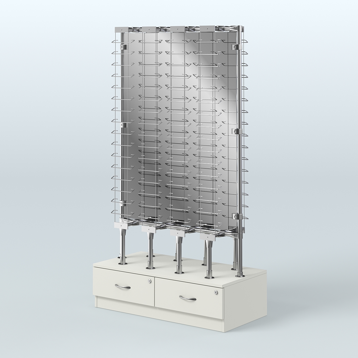 Стенд в центр зала для продажи очков З/C - зеркало №СДПО-ОД-Т28-Д24 (открытый доступ) Белый