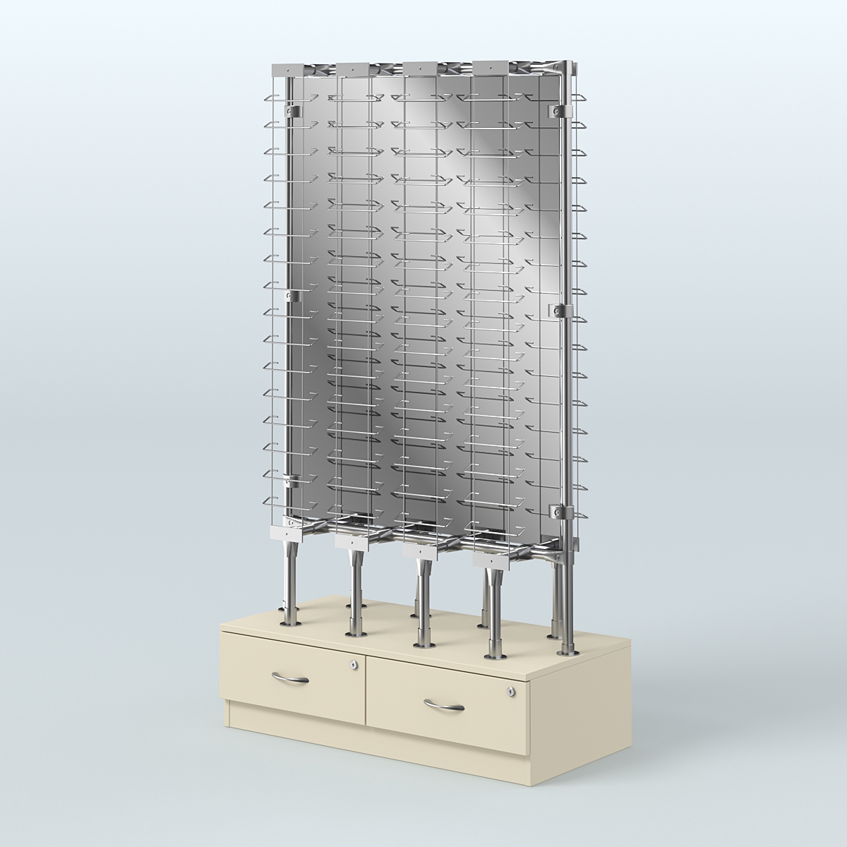 Стенд в центр зала для продажи очков З/C - зеркало №СДПО-ОД-Т28-Д24 (открытый доступ) Крем Вайс