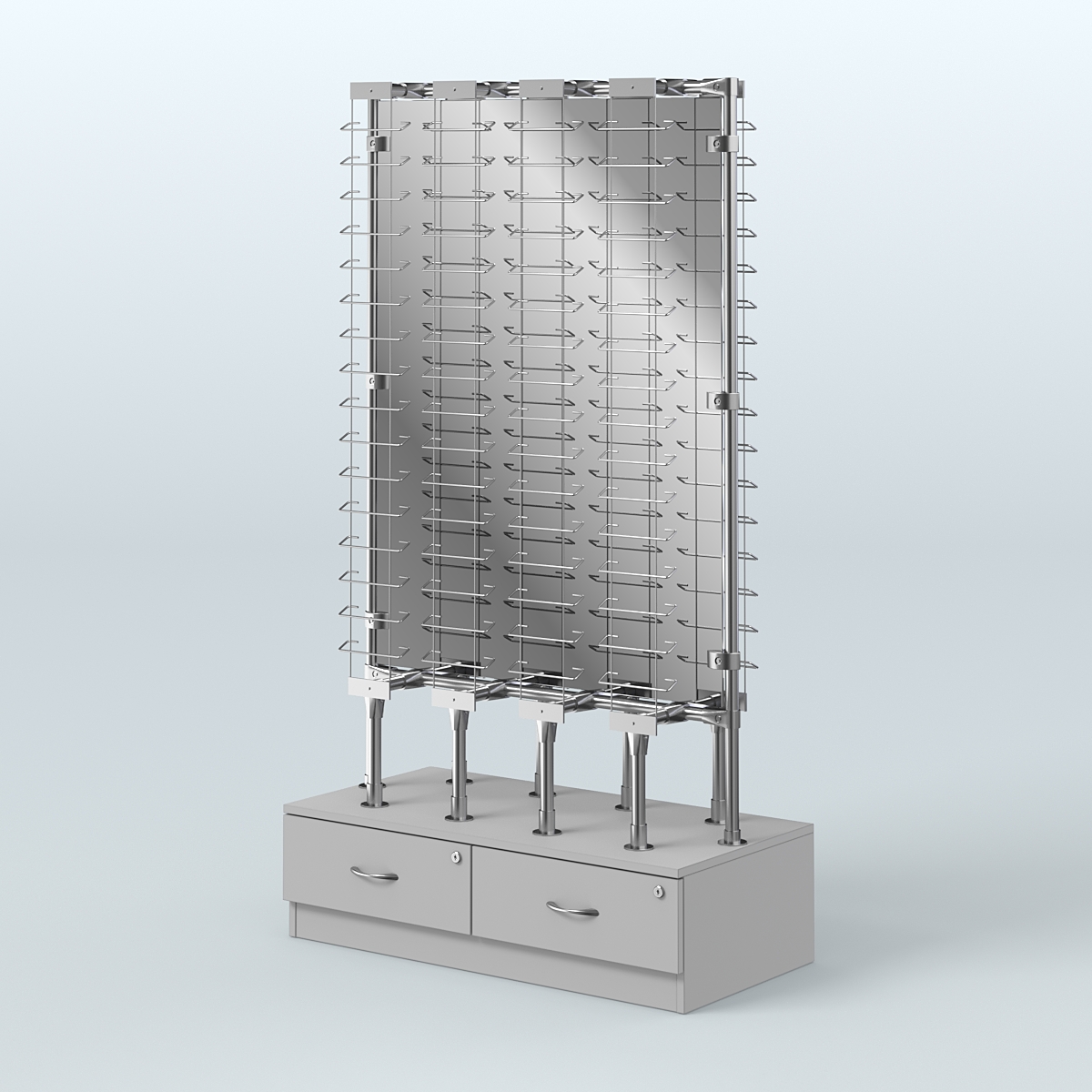 Стенд в центр зала для продажи очков З/C - зеркало №СДПО-ОД-Т28-Д24 (открытый доступ) Серый