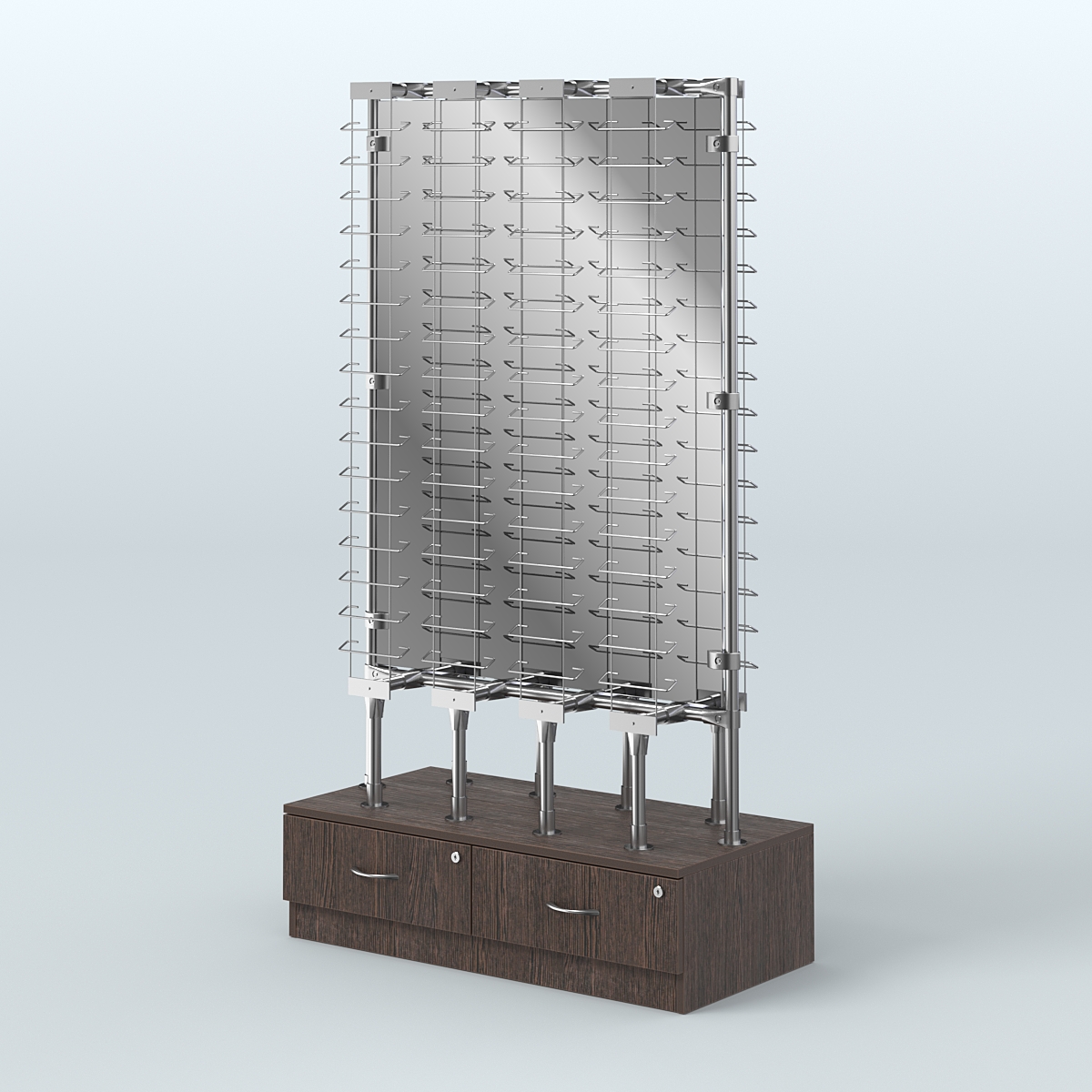 Стенд в центр зала для продажи очков З/C - зеркало №СДПО-ОД-Т28-Д24 (открытый доступ) Дуб Венге