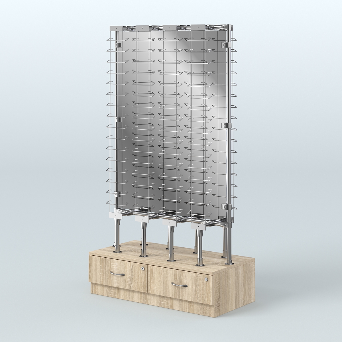 Стенд в центр зала для продажи очков З/C - зеркало №СДПО-ОД-Т28-Д24 (открытый доступ) Дуб сонома