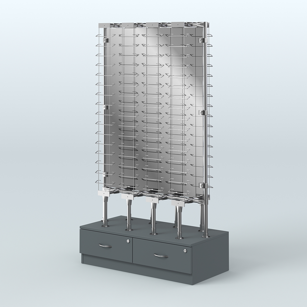 Стенд в центр зала для продажи очков З/C - зеркало №СДПО-ОД-Т28-Д24 (открытый доступ) Темно-Серый