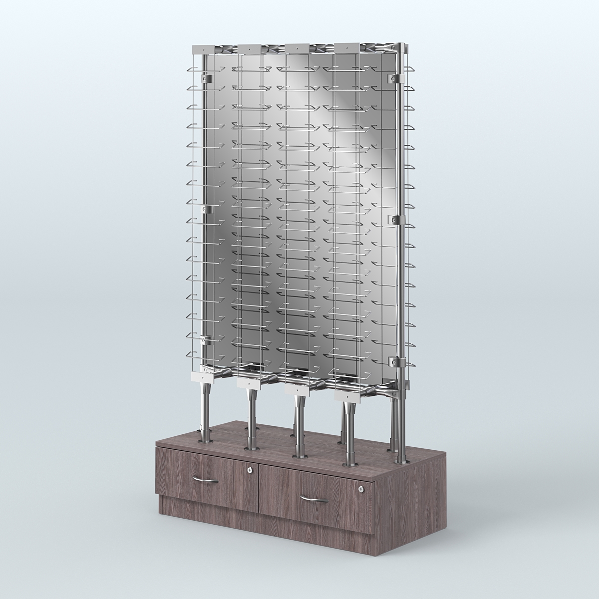 Стенд в центр зала для продажи очков З/C - зеркало №СДПО-ОД-Т28-Д24 (открытый доступ) Ясень Анкор темный