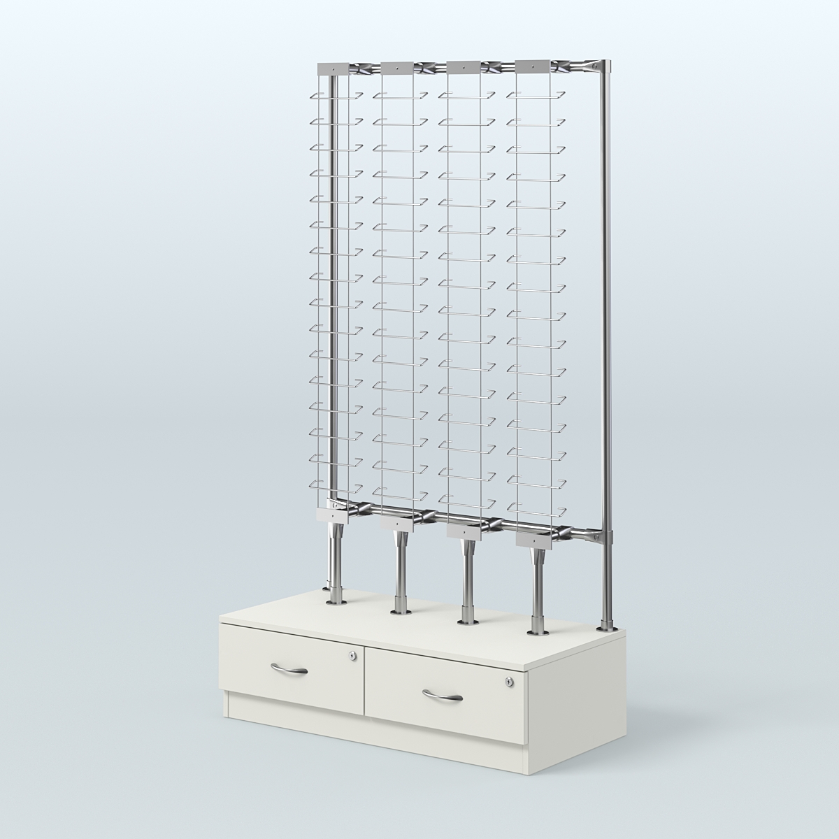 Пристенный стенд для продажи очков без задней стенки №ПСДПО-ОД-Т28-Д24 (открытый доступ) Белый