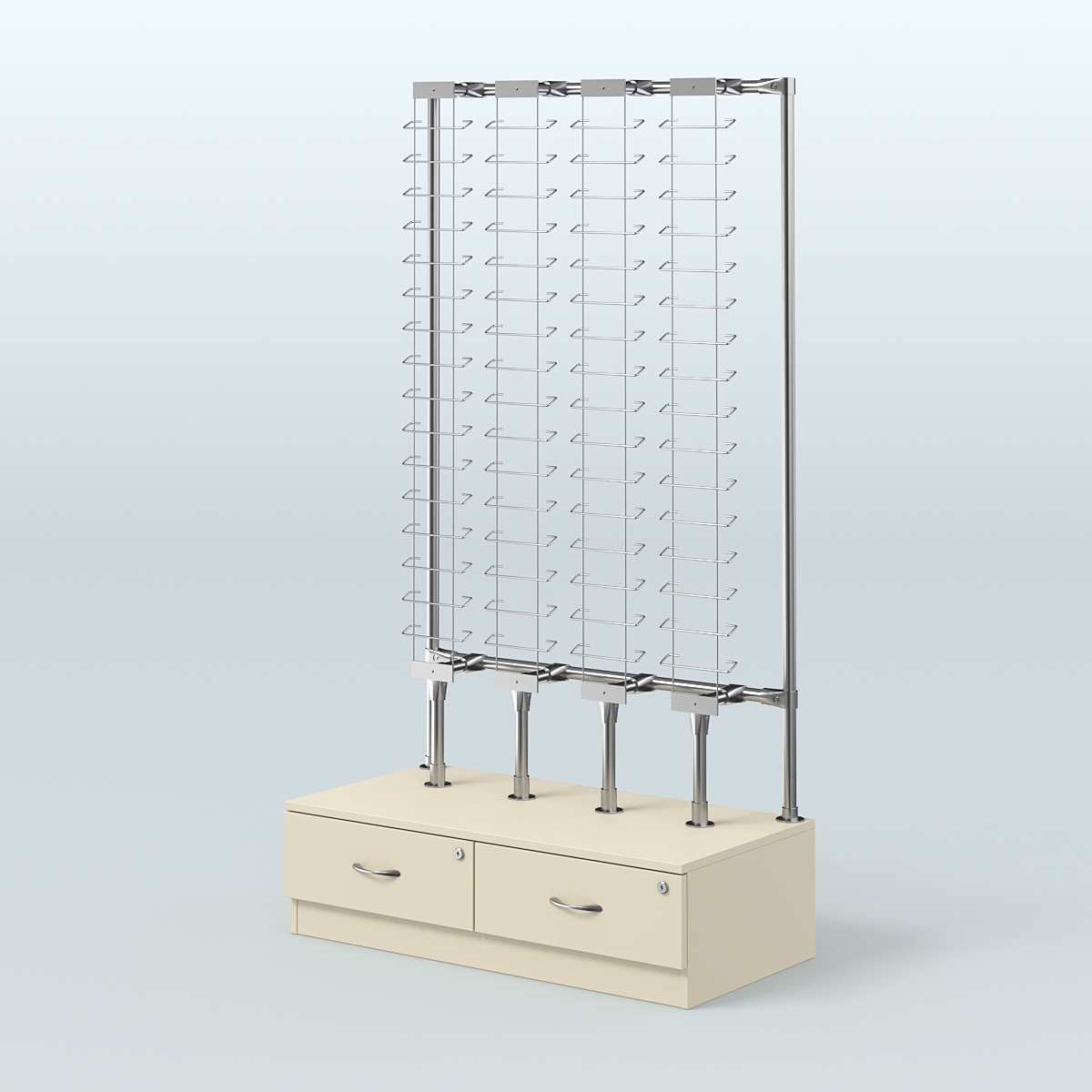 Пристенный стенд для продажи очков без задней стенки №ПСДПО-ОД-Т28-Д24 (открытый доступ) Крем Вайс