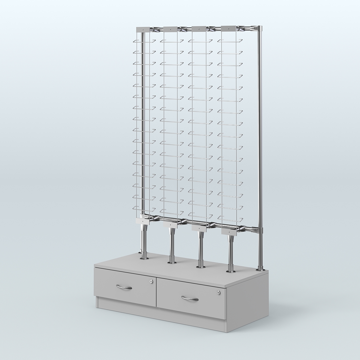 Пристенный стенд для продажи очков без задней стенки №ПСДПО-ОД-Т28-Д24 (открытый доступ) Серый