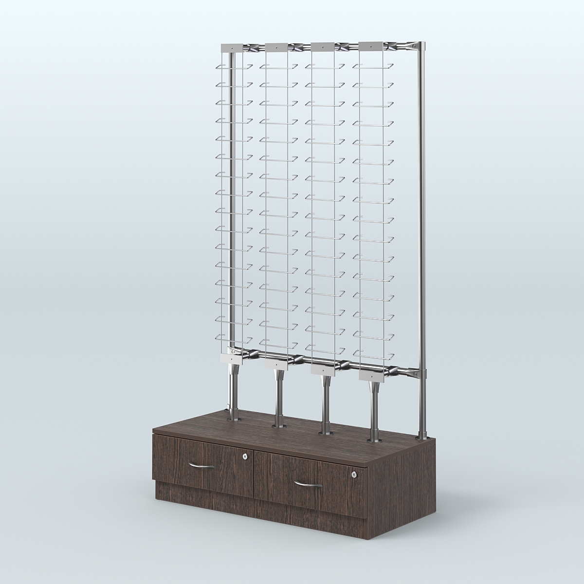 Пристенный стенд для продажи очков без задней стенки №ПСДПО-ОД-Т28-Д24 (открытый доступ) Дуб Венге