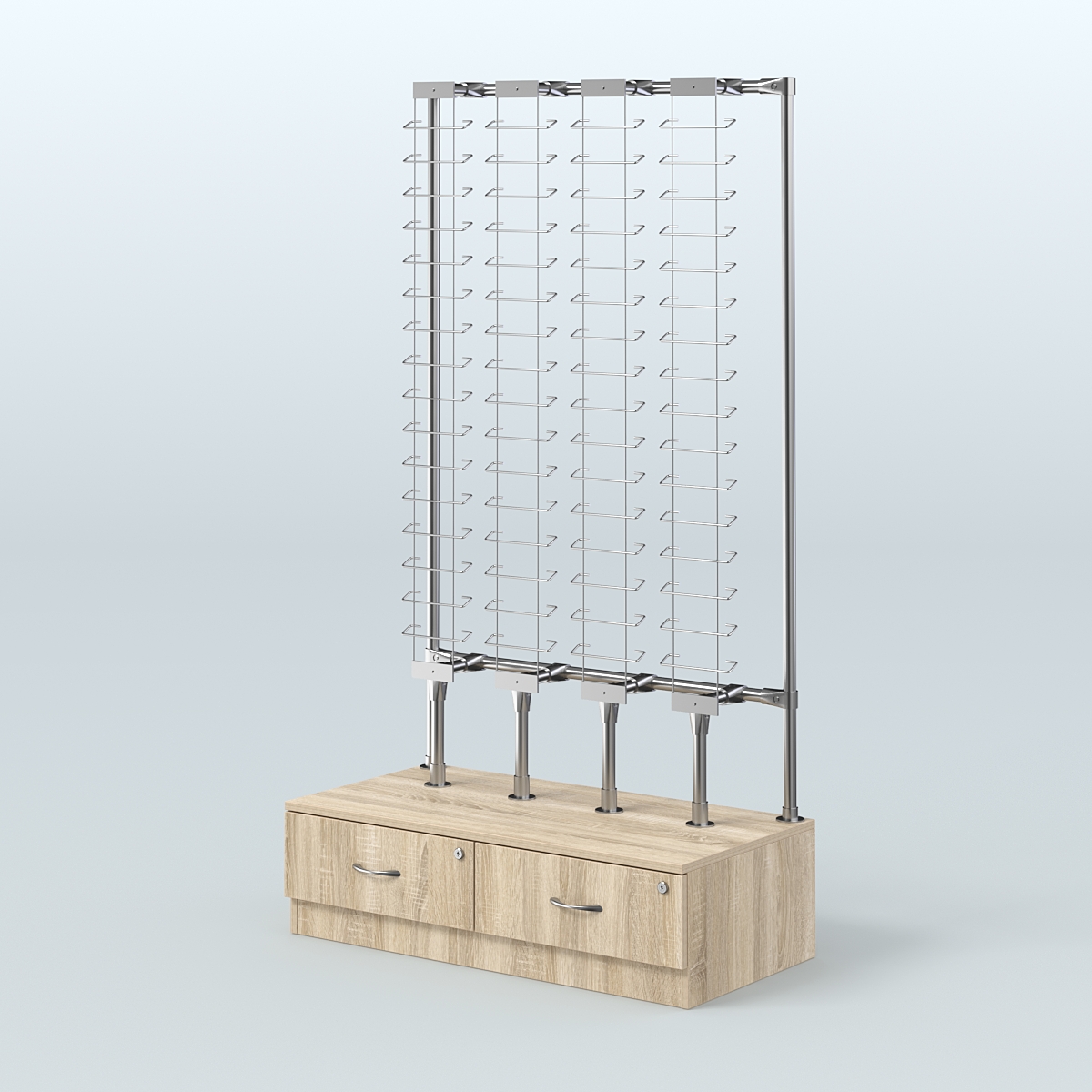 Пристенный стенд для продажи очков без задней стенки №ПСДПО-ОД-Т28-Д24 (открытый доступ) Дуб сонома