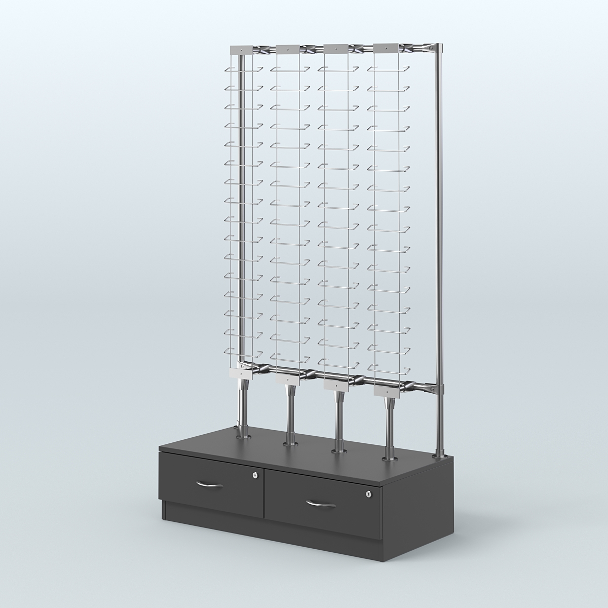 Пристенный стенд для продажи очков без задней стенки №ПСДПО-ОД-Т28-Д24 (открытый доступ) Черный