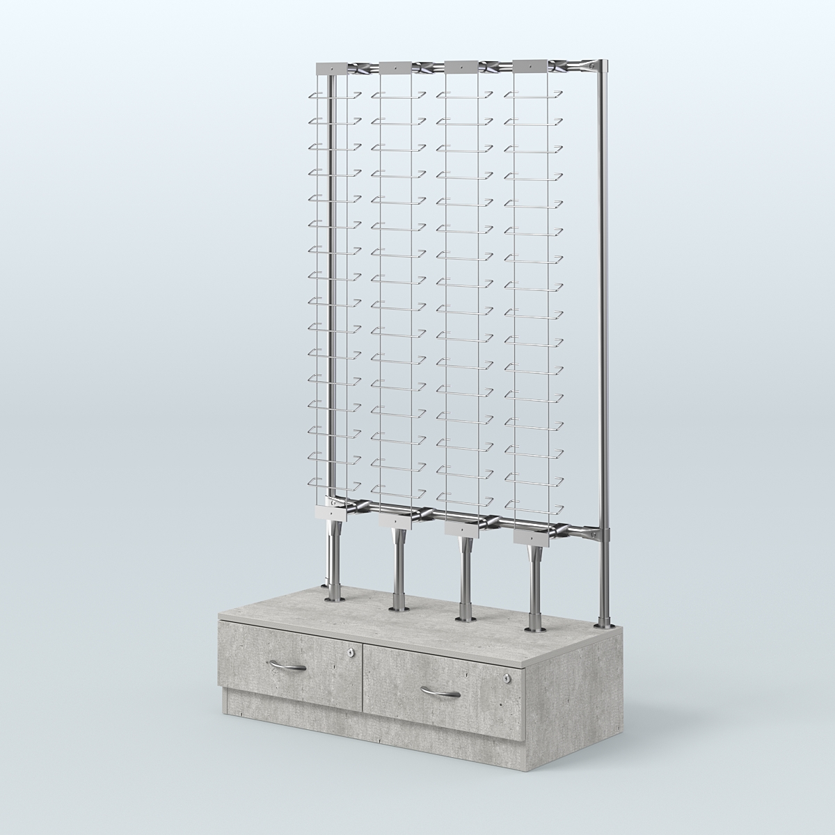 Пристенный стенд для продажи очков без задней стенки №ПСДПО-ОД-Т28-Д24 (открытый доступ) Метрополитан Грей