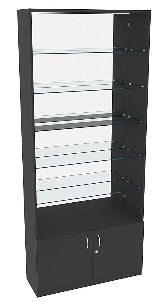 Витрина СЭСП-О №1-300 (З/C - Зеркало) со стеклянными полками Черный