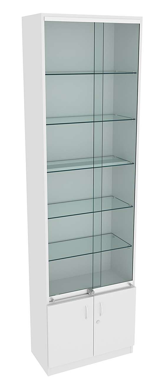 Витрина СЭСП-Z №2-300 (З/C - ДВП) со стеклянными полками и шторками Серый