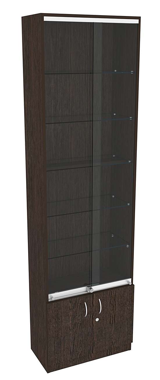 Витрина СЭСП-Z №2-300 (З/C - ДВП) со стеклянными полками и шторками Дуб Венге