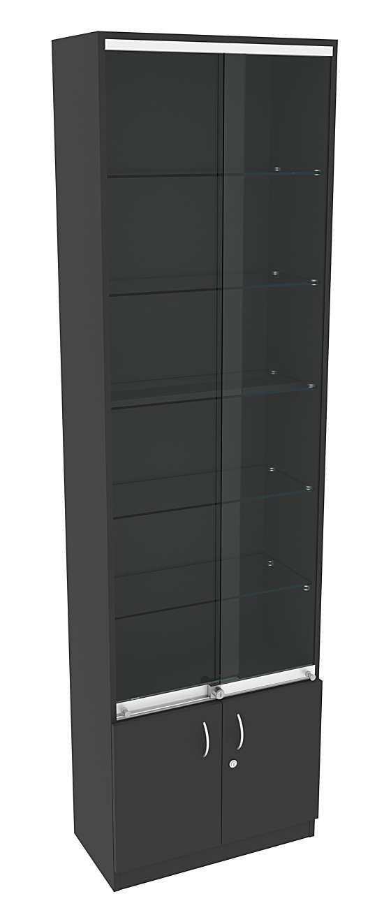 Витрина СЭСП-Z №2-300 (З/C - ДВП) со стеклянными полками и шторками Черный