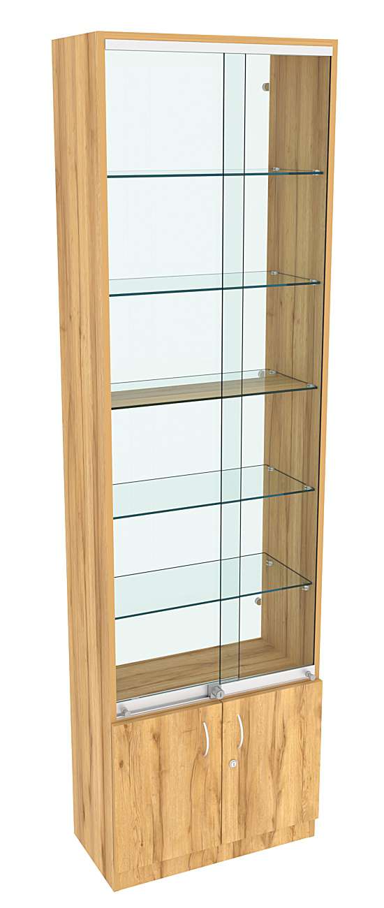 Витрина СЭСП-Z №2-300 (З/C - Стекло) со стеклянными полками и шторками Дуб Золотистый