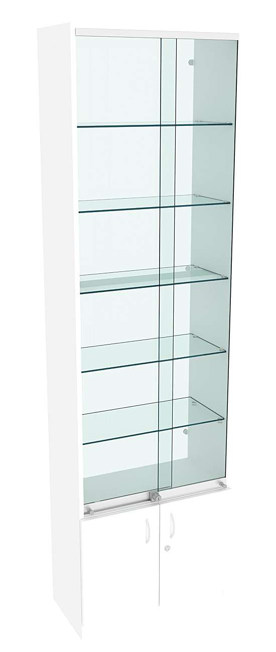 Витрина СЭСП-Z №2-300 (З/C - Стекло) со стеклянными полками и шторками Белый
