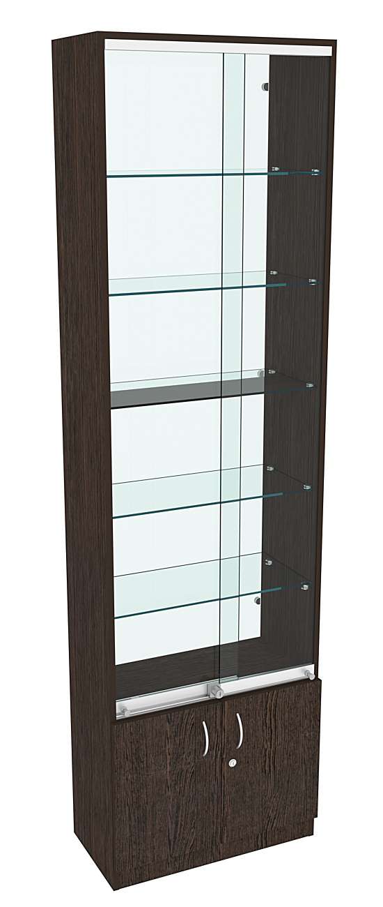 Витрина СЭСП-Z №2-300 (З/C - Стекло) со стеклянными полками и шторками Дуб Венге