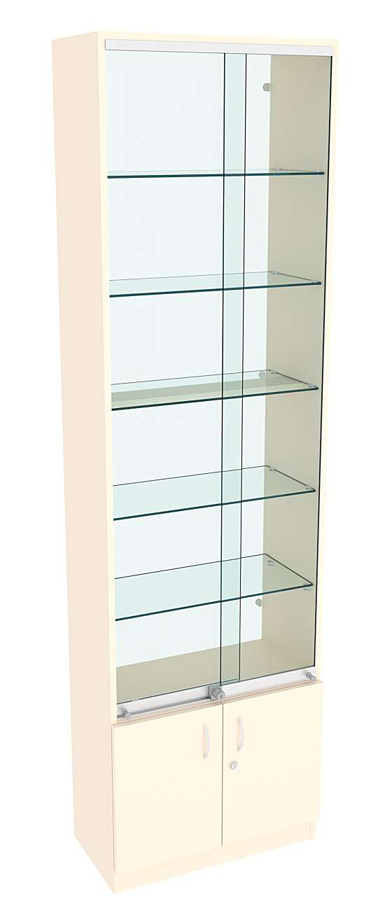 Витрина СЭСП-Z №2-300 (З/C - Стекло) со стеклянными полками и шторками Крем Вайс