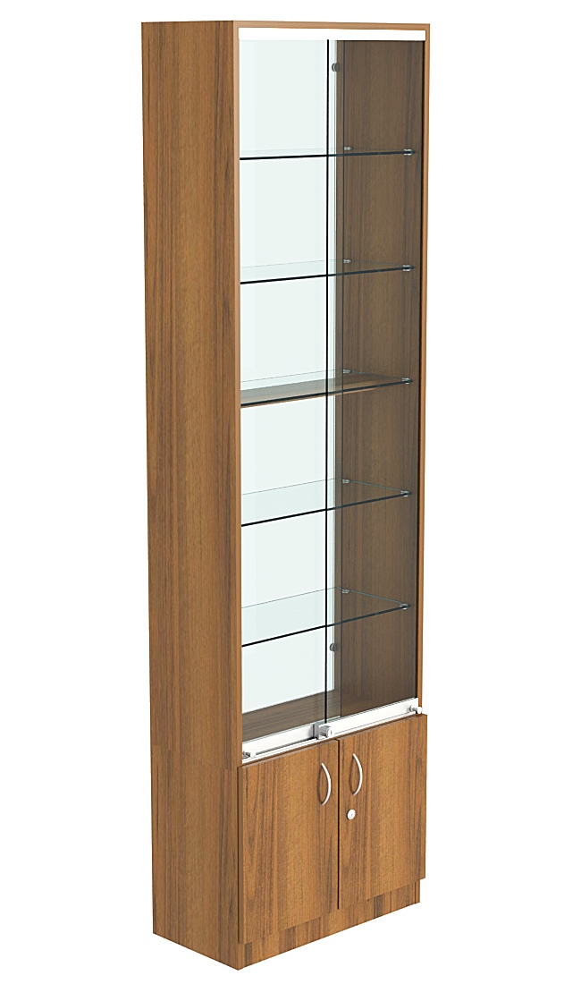 Витрина СЭСП-Z №2-300 (З/C - Стекло) со стеклянными полками и шторками Орех