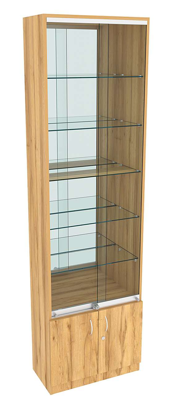 Витрина СЭСП-Z №2-300 (З/C - Зеркало) со стеклянными полками и шторками Дуб Золотистый