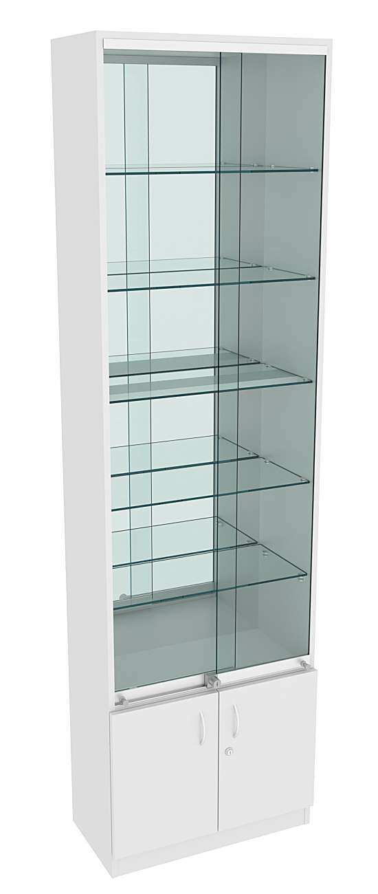 Витрина СЭСП-Z №2-300 (З/C - Зеркало) со стеклянными полками и шторками Серый