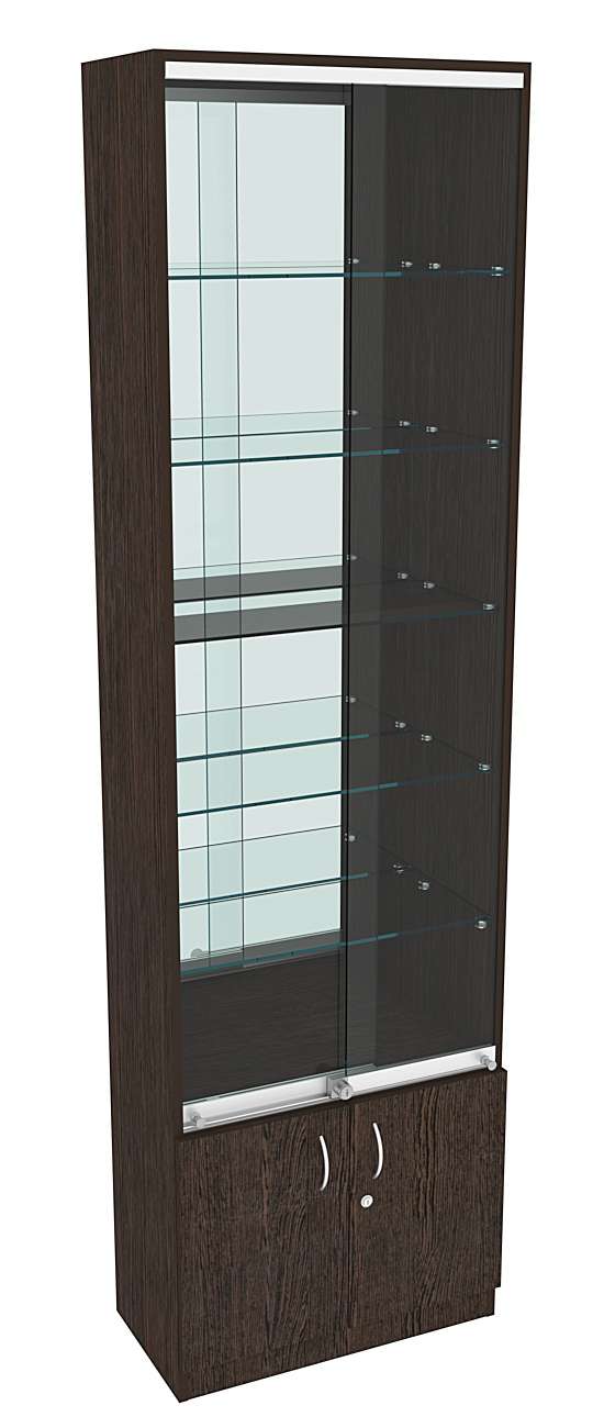 Витрина СЭСП-Z №2-300 (З/C - Зеркало) со стеклянными полками и шторками Дуб Венге