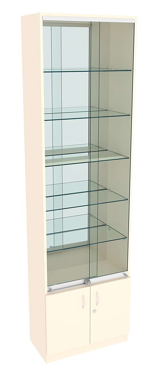 Витрина СЭСП-Z №2-300 (З/C - Зеркало) со стеклянными полками и шторками Крем Вайс