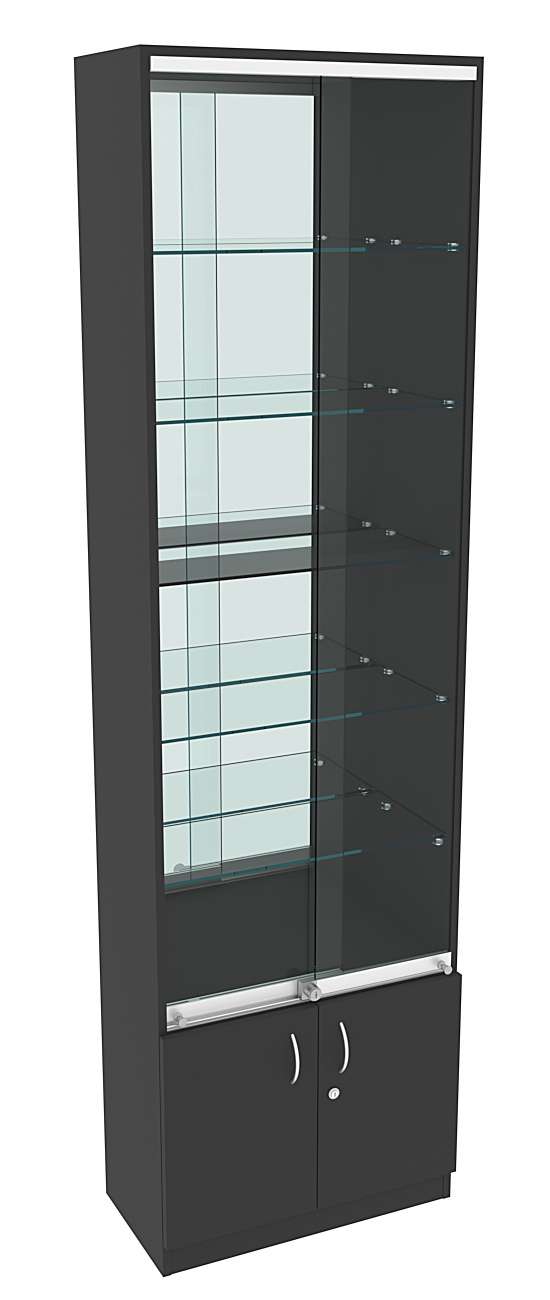 Витрина СЭСП-Z №2-300 (З/C - Зеркало) со стеклянными полками и шторками Черный