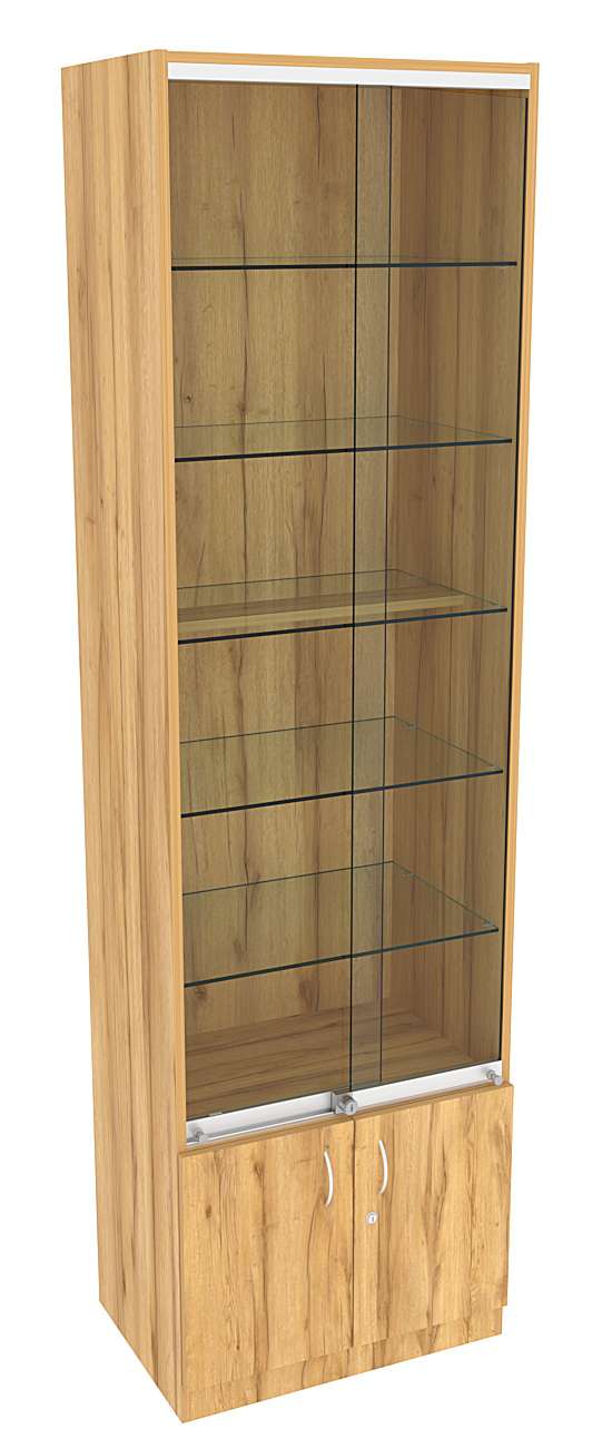 Витрина СЭСП-Z №2-400 (З/C - ДВП) со стеклянными полками и шторками Дуб Золотистый
