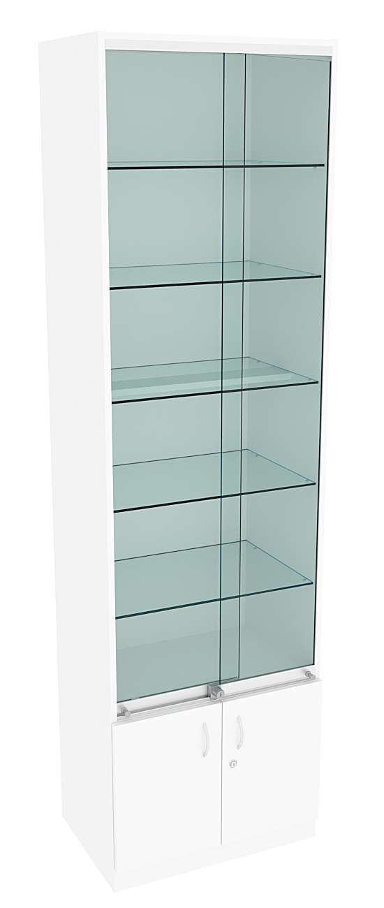 Витрина СЭСП-Z №2-400 (З/C - ДВП) со стеклянными полками и шторками Белый