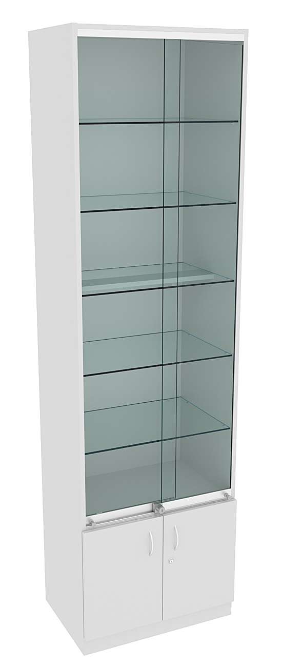 Витрина СЭСП-Z №2-400 (З/C - ДВП) со стеклянными полками и шторками Серый