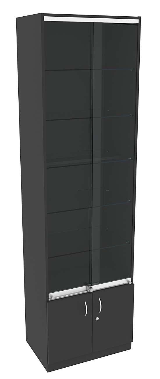 Витрина СЭСП-Z №2-400 (З/C - ДВП) со стеклянными полками и шторками Черный