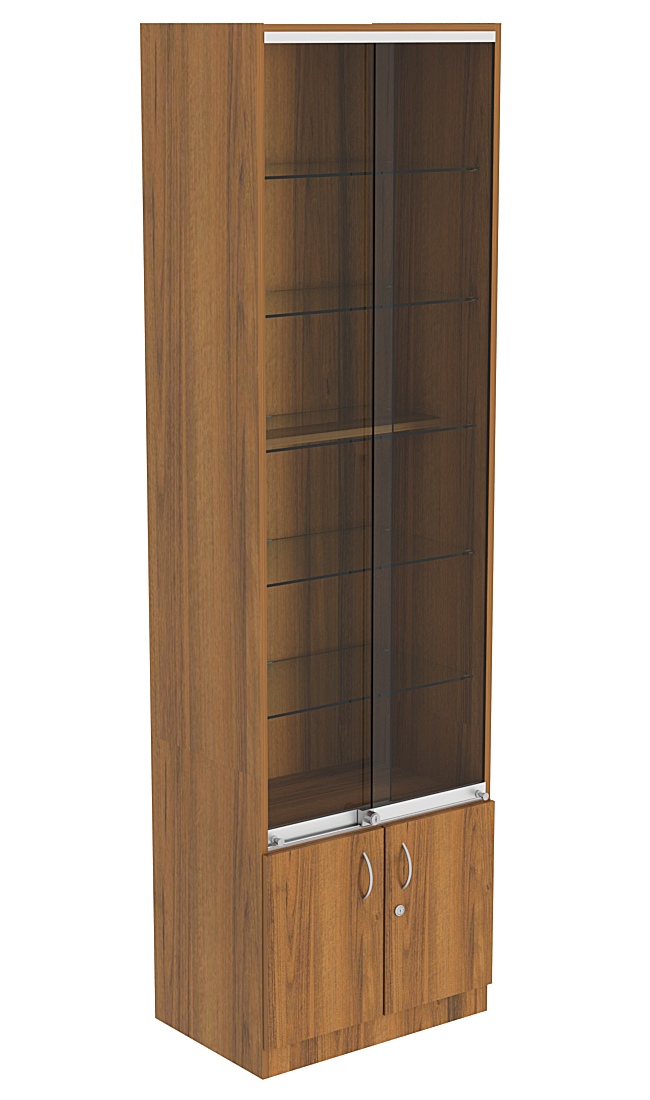 Витрина СЭСП-Z №2-400 (З/C - ДВП) со стеклянными полками и шторками Орех